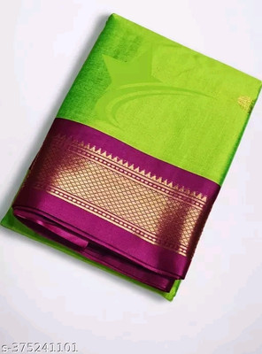 Paithani Self Design Kalamkari Silk Blend Saree(Light Green)
