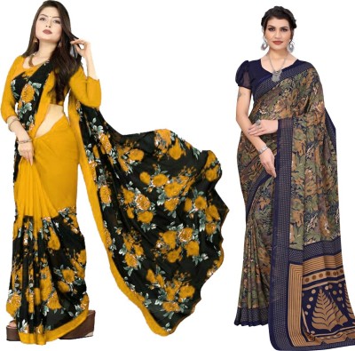 YASHIKA Floral Print Daily Wear Georgette Saree(Pack of 2, Multicolor)