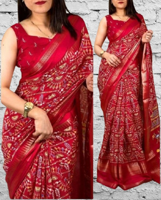 KANDORA Printed Bollywood Brasso Saree(Purple)