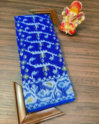 maa agameswari Self Design Jamdani Cotton Silk Saree(Blue)