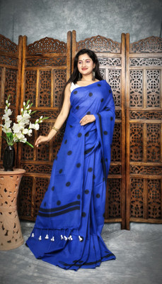 SUDIPTO SAREE HUB Woven Tant Handloom Pure Cotton Saree(Blue)