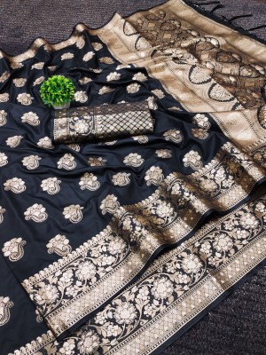 PHEASANT Printed Paithani Pure Silk, Art Silk Saree(Black)