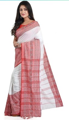 BRISHTI CREATION Woven Handloom Cotton Blend Saree(Red)