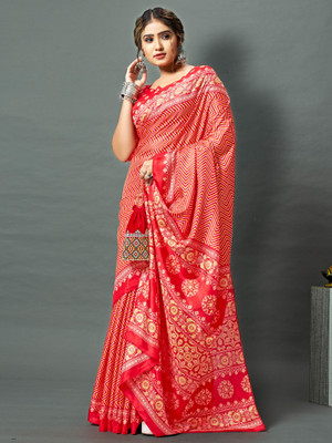 Divastri Printed Daily Wear Silk Blend Saree(Red)
