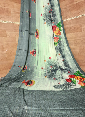 ANSHEE Floral Print, Self Design Daily Wear Georgette Saree(Grey)