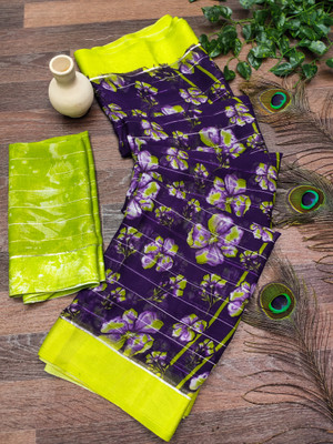 kashvi sarees Floral Print Bollywood Georgette Saree(Green, Purple)