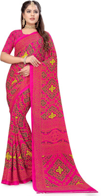 Leelavati Printed Bandhani Georgette Saree(Pink)