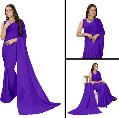 Anand Sarees Solid/Plain Daily Wear Georgette Saree(Purple)