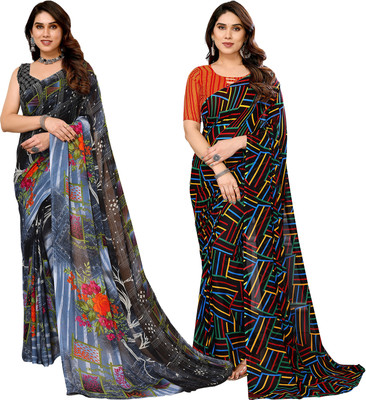 kashvi sarees Printed Daily Wear Georgette Saree(Pack of 2, Grey, Black, Multicolor)