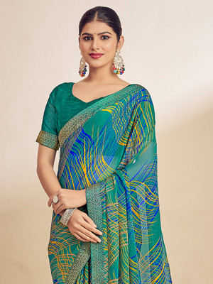 Sareemall Printed Bollywood Chiffon Saree(Blue)