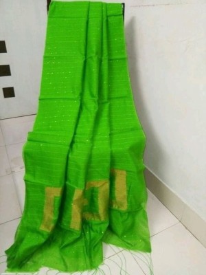 Parbati fashion Polka Print Handloom Cotton Silk Saree(Light Green)