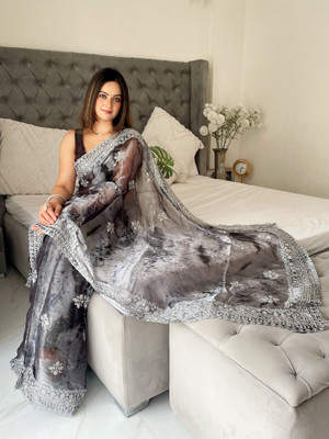 Sareemall Embroidered Bollywood Organza Saree(Grey)