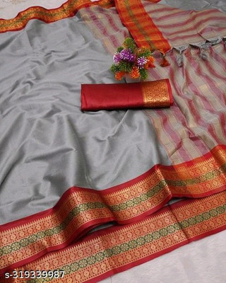 VRUNDA FASHION CLUB Solid/Plain Gadwal Jacquard Saree(Grey)