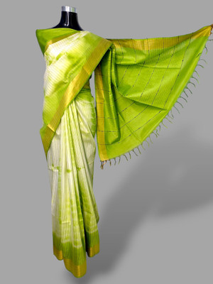 Hatha Karagha Self Design Bhagalpuri Handloom Cotton Silk Saree(Light Green)