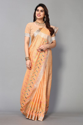 nirmal creation Digital Print Bollywood Cotton Linen Saree(Multicolor)