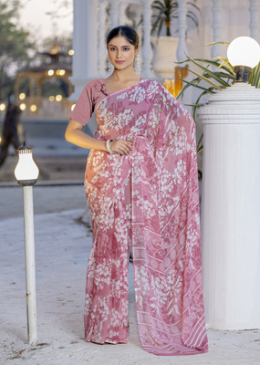 VIBHAGYAA Printed Bollywood Georgette Saree(Pink)