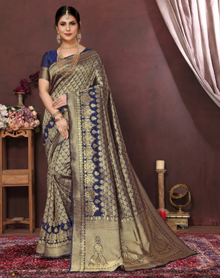 YASHIKA Woven Kanjivaram Art Silk, Jacquard Saree(Blue)