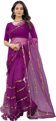 Yashvi Designer Embellished Bollywood Net Saree(Purple)