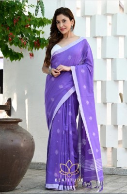 sourav biswas Woven Handloom Pure Cotton Saree(Purple)