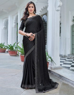 Satrani Dyed, Embellished Bollywood Satin Saree(Black)