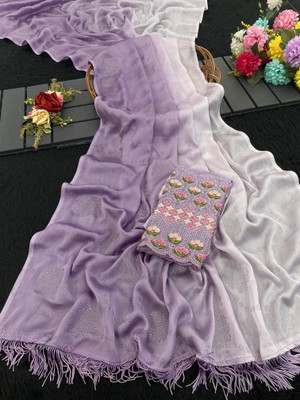 KANDORA Printed Bollywood Chiffon Saree(Purple)