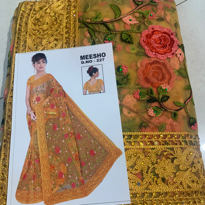 Myra Collection Embroidered Bollywood Net Saree(Yellow)