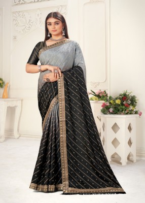 Het fashion Printed Bollywood Pure Silk Saree(Black)