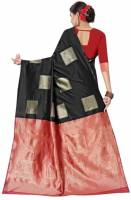 VADTALWALA Self Design Banarasi Jacquard Saree(Black, Red)