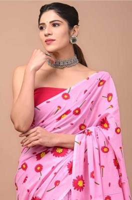 NaiNath Fab Printed Daily Wear Cotton Blend Saree(Pink)