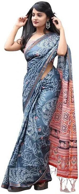 FRIYAL Digital Print Bollywood Cotton Linen Saree(Multicolor)