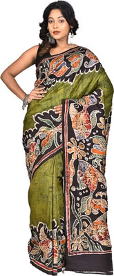 Ramshyam Collection Hand Painted Hand Batik Pure Silk Saree(Multicolor)