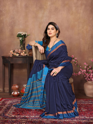Soor Panchi Woven Banarasi Cotton Silk Saree(Blue)