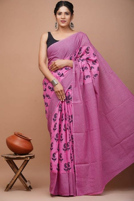 Tanishka Handicrafts Printed Daily Wear Cotton Blend Saree(Pink)