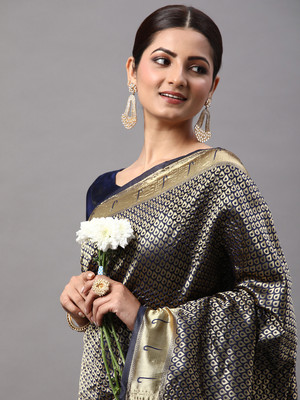 Divastri Woven Kanjivaram Silk Blend Saree(Dark Blue)