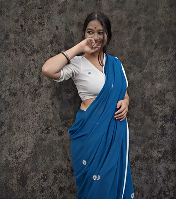 Abharani Saree Kuthir Woven Daily Wear Handloom Pure Cotton Saree(Light Blue)