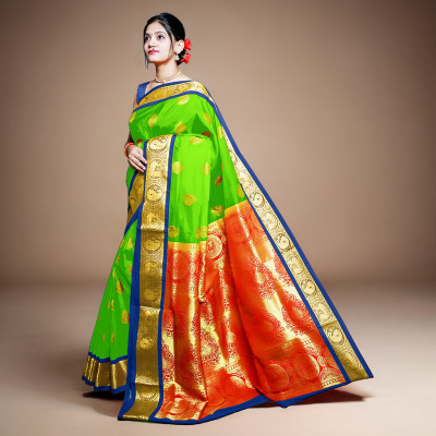 Spewim Woven Paithani Silk Blend Saree(Light Green)