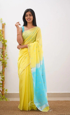 MIRMAN Woven Kanjivaram Pure Cotton Saree(Yellow)