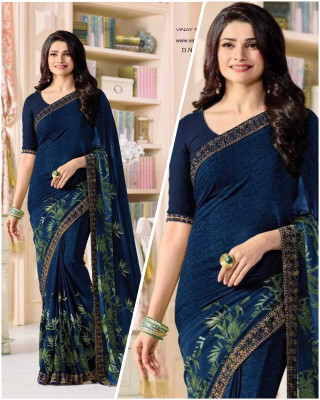 BLEESBURY Printed Bollywood Chiffon, Georgette Saree(Dark Blue)