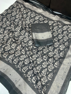 VIKALP FABRICS Digital Print Chanderi Cotton Blend Saree(Grey)