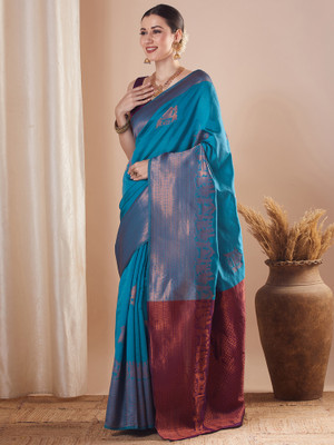Divastri Woven Banarasi Silk Blend Saree(Light Blue)