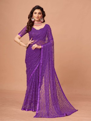 pridewear Self Design Bollywood Net Saree(Purple)