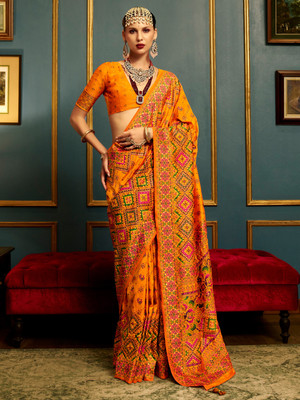 ANOUK Woven, Embellished Banarasi Silk Blend Saree(Mustard)