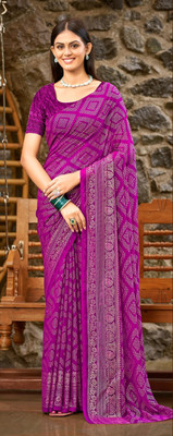 Sanskriti Synthetics Floral Print Handloom Chiffon Saree(Magenta)