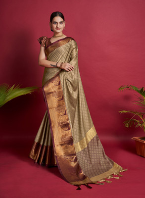 MM VENTURE Woven Dharmavaram Cotton Silk Saree(Beige)