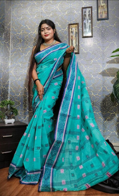 Aishani tant saree ghar Printed Tant Pure Cotton Saree(Blue)