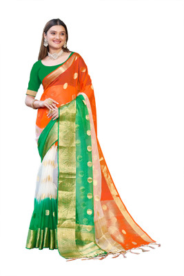 Aarunika IC Woven Bollywood Organza Saree(Pack of 2, Green)