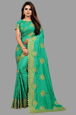 spyrom Embroidered Daily Wear Silk Blend Saree(Light Green)