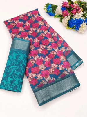 TANURI Printed Bollywood Cotton Linen, Cotton Silk Saree(Red)