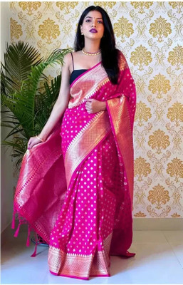 KanjiQueen Woven, Self Design Kanjivaram Silk Blend, Pure Silk Saree(Pink)