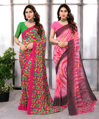 Divastri Printed Bollywood Georgette Saree(Pack of 2, Multicolor)